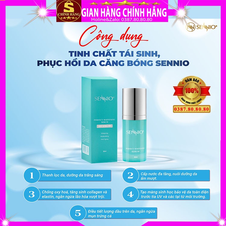 Bộ 4 sản phẩm dưỡng trắng căng bóng da mặt Sennio hàn quốc tái sinh phục hồi da cho da yếu dầu mụn khô nhạy cảm hỗn hợp