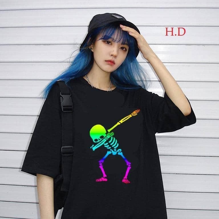 Áo Thun Tay Ngắn In Hình Bộ Xương Phát Quang Cá Tính