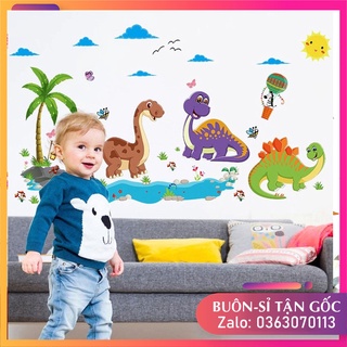 Decal dán tường cho bé hình công viên khủng long, hình dán sticker khủng long cho bé