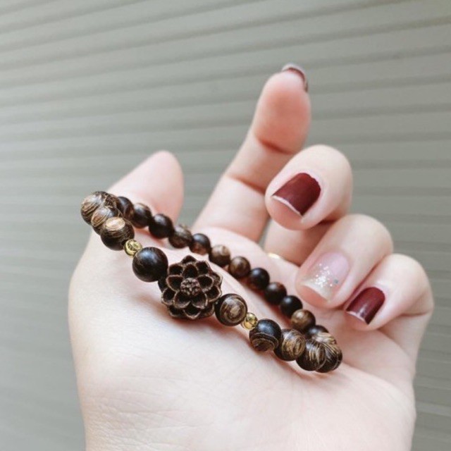Vòng Tay Trầm Hương mix Charm Hoa Sen Tốc & Sánh - vòng tay gỗ nam, nữ Loại Đẹp, Tự Nhiên