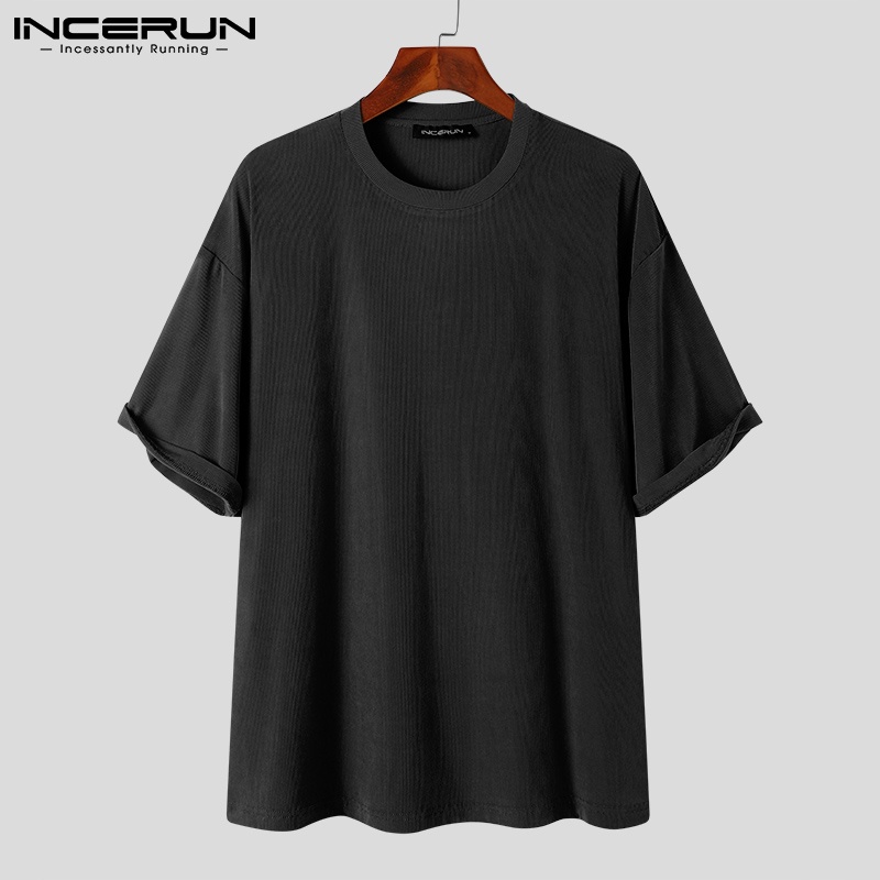 Áo thun INCERUN tay ngắn màu trơn phong cách giản dị thời trang cho nam