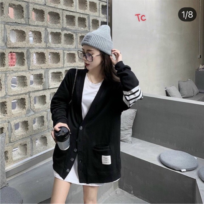 Áo Khoác Cadigan 4 Vạch Tay Chất Nỉ Cotton UNISEX
