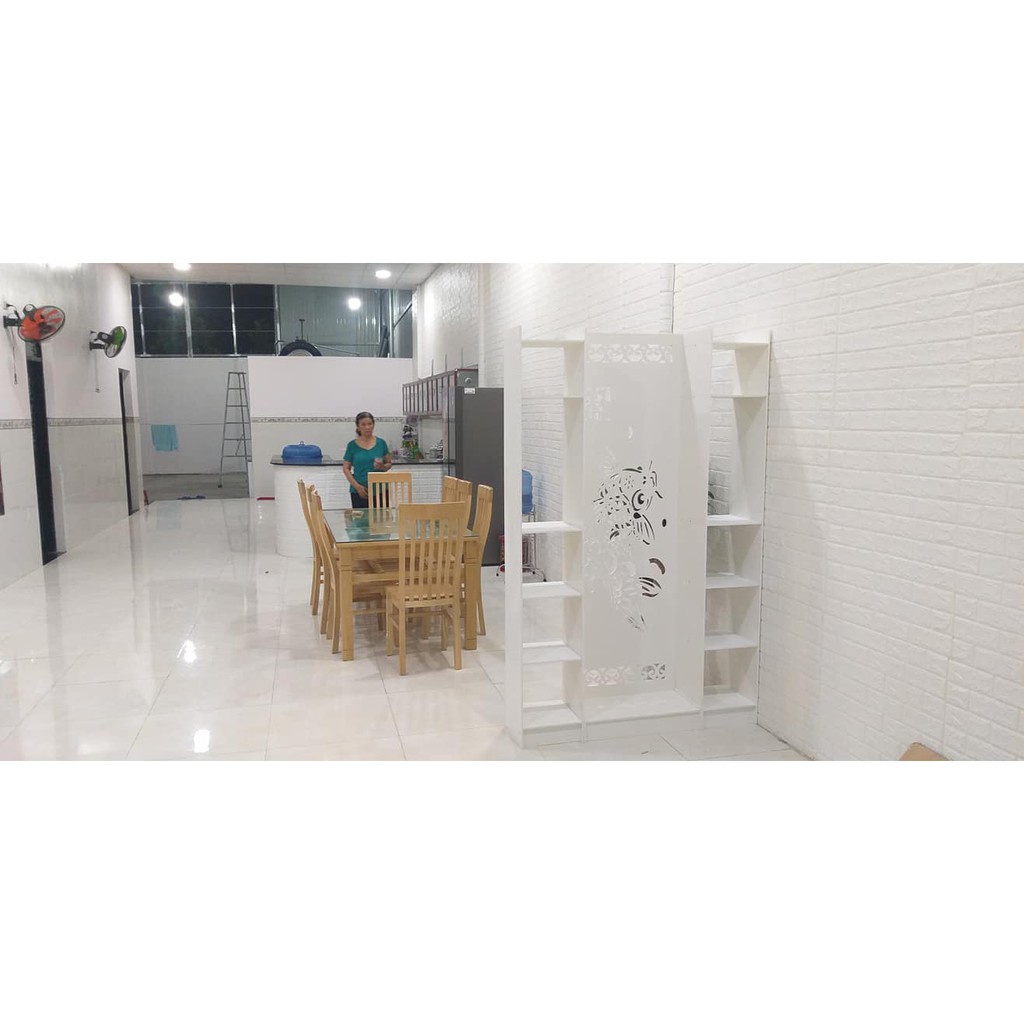 Vách ngăn phòng khách, phòng spa bình phong mẫu cá chép hóa rồng liền 2 kệ- IG494