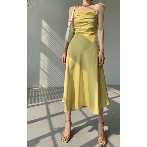 Đầm Hai Dây Lụa Nữ Dáng Dài Đàm 2 Dây Chất Satin Gợi Cảm