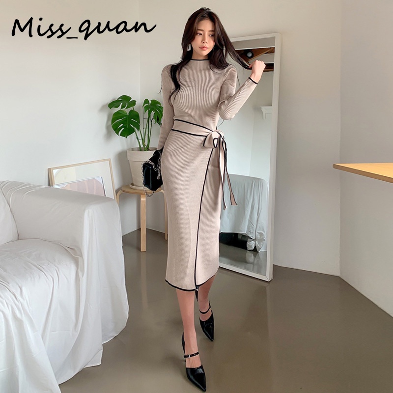 Đầm Midi Dệt Kim Một Mảnh Tay Dài Dáng Ôm Phong Cách Vintage Thanh Lịch Thời Trang Mùa Thu 2021