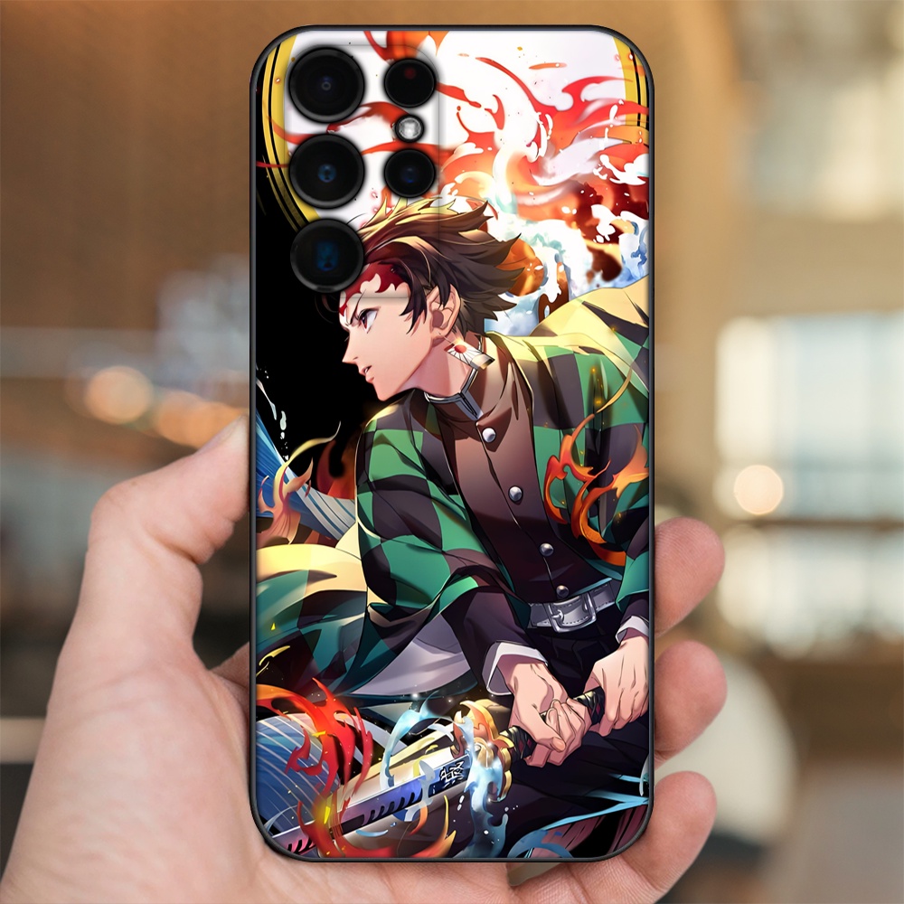 Ốp lưng Samsung S21 Ultra, S22 Ultra viền đen in hình Tanjiro Kimetsu No Yaiba