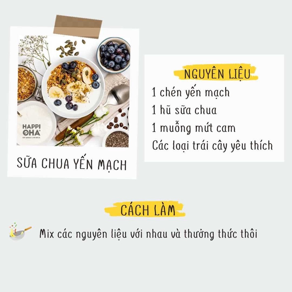 Yến Mạch HAPPI OHA giảm cân Cán Dẹt 200g - Yourshop Nguyên Chất - Giữ lại được nhiều vi chất