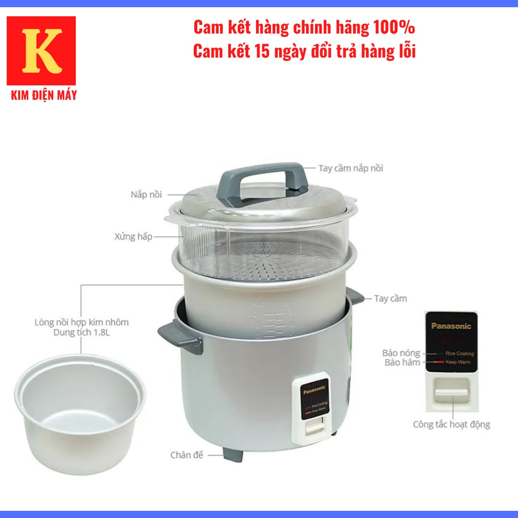 Nồi cơm điện Panasonic SR-W18GSLRA-nồi cơm điện nắp rời 1l8-600W-tiết kiệm điện bảo hành 12 tháng toàn quốc
