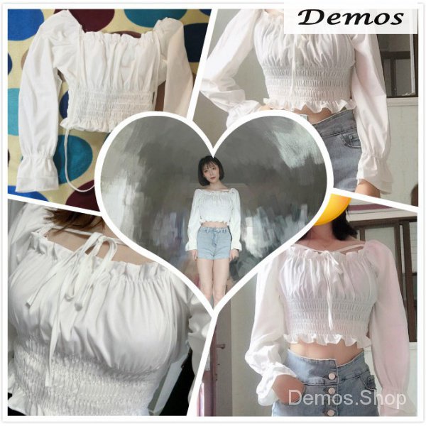 Thời Trang Nữ Áo chiffon tay dài dún bèo màu trắng dành cho nữ