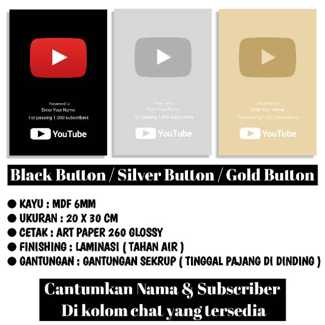 Phụ Kiện Trang Trí Nút Bấm Youtube Màu Vàng / Bạc