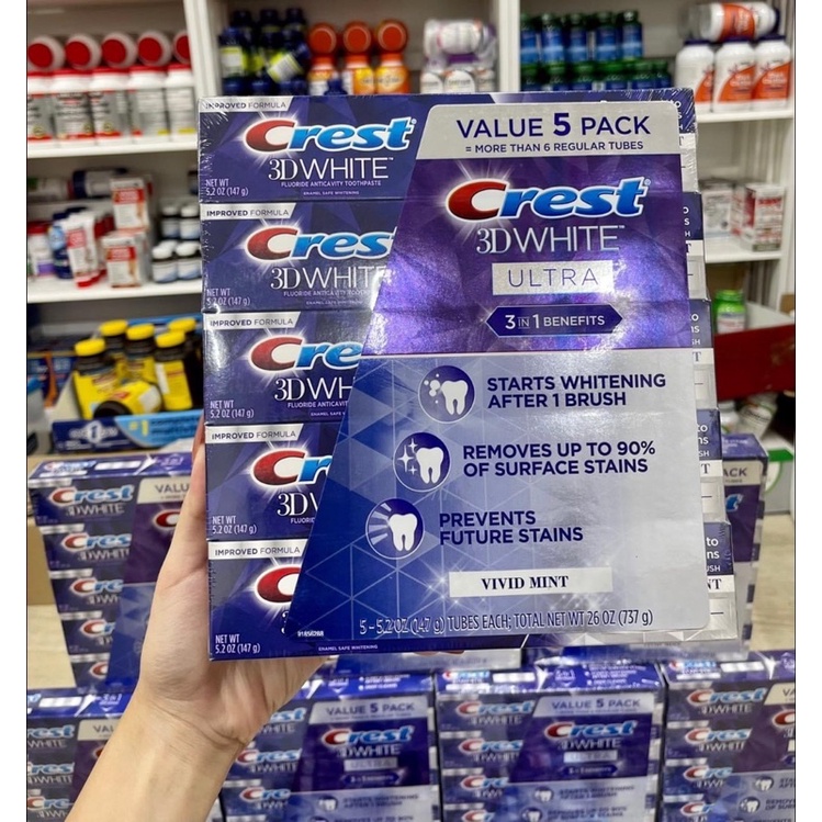 Kem Đánh Răng Crest 3D White Vivid Mint Ultra Tuýp 147g của Mỹ