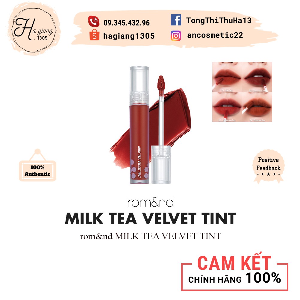 Son Kem Lì Romand Milk Tea Velvet Tint dòng mới, Son Kem Lì Romand Milk Tea màu 02 Chocolate Tea