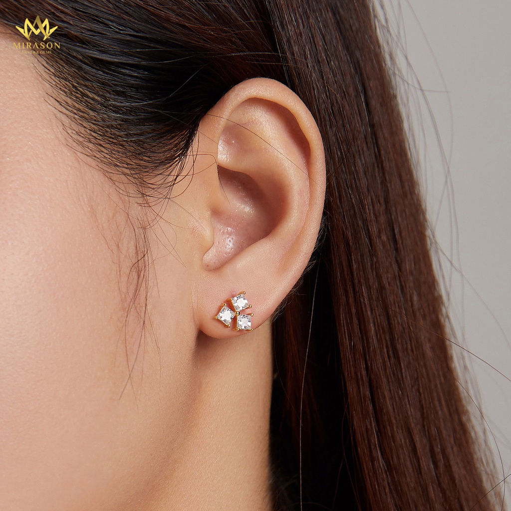Khuyên Tai Bạc Nữ MIRASON Đính Đá 3 Cánh MBT267 - Bông Tai Nữ Bạc 925 Cao Cấp