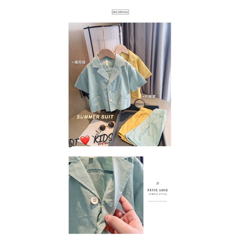 Set bộ bé trai cổ tàu mùa hè