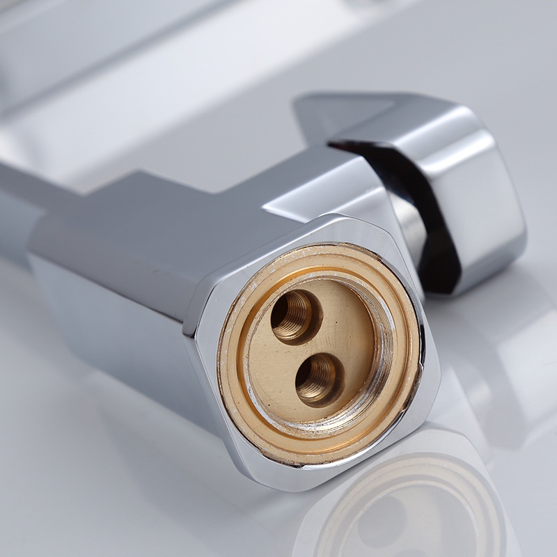 Vòi Bếp Đồng Vuông Nóng Lạnh Cao Cấp Tặng Cặp Dây Thép Không Gỉ - Yobomall