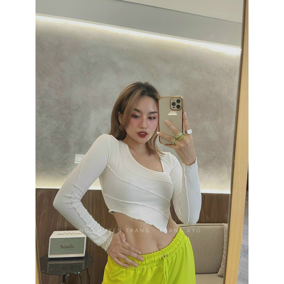 Áo Croptop Tay Dài 3 Viền Chỉ Nổi A5227