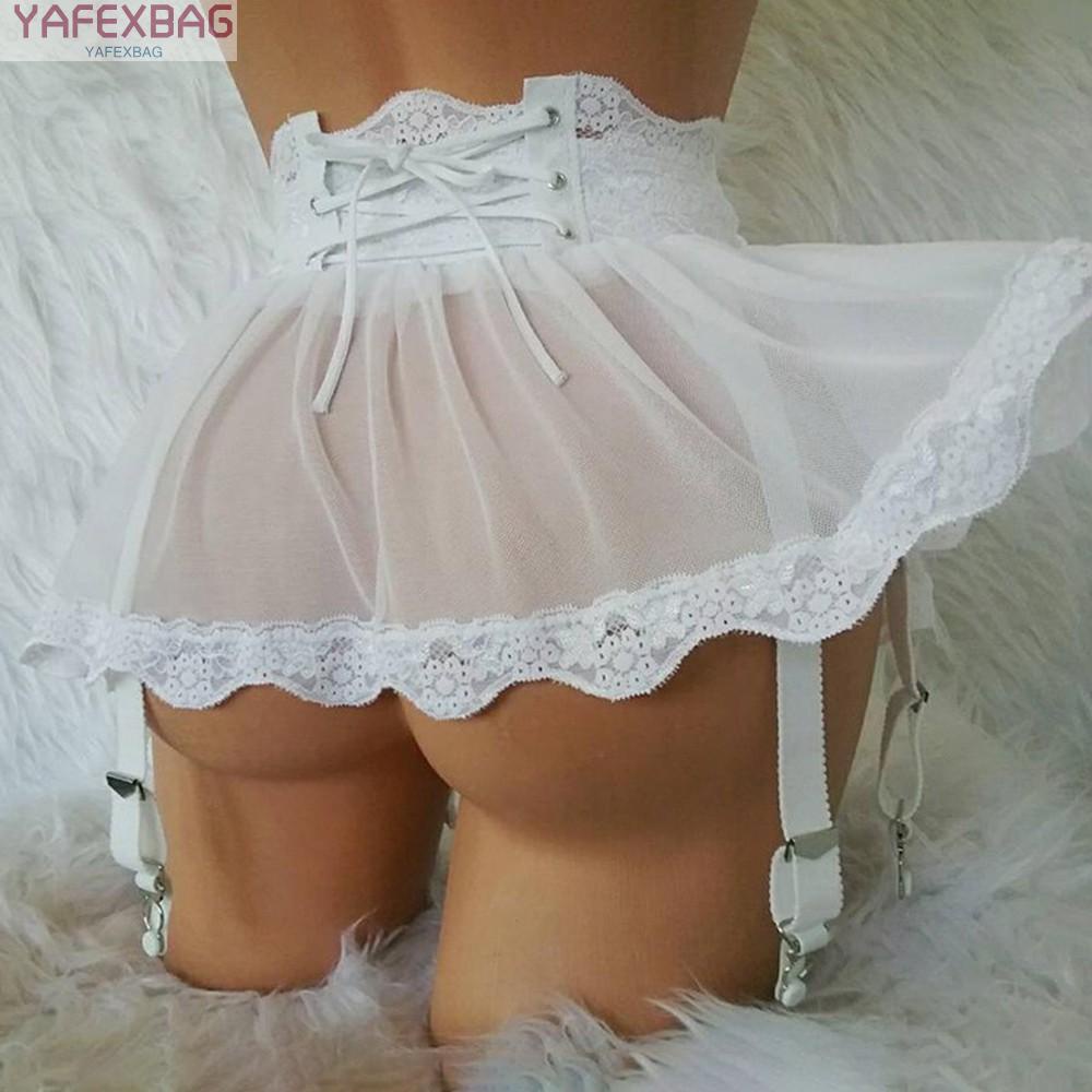 US Women Sexy Lace See-through Mini Skirt Short Dress Role Play Lingerie Club