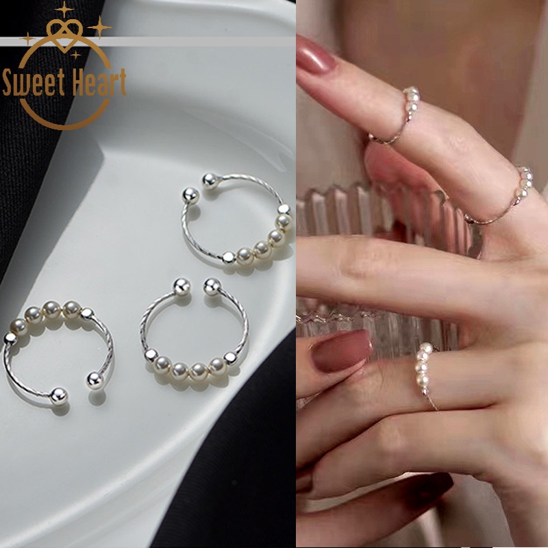 Nhẫn Hở Điều Chỉnh Được Đính Ngọc Trai Hình Trái Tim Đơn Giản Ngọt Ngào Thời Trang Hàn Quốc Cho Nữ