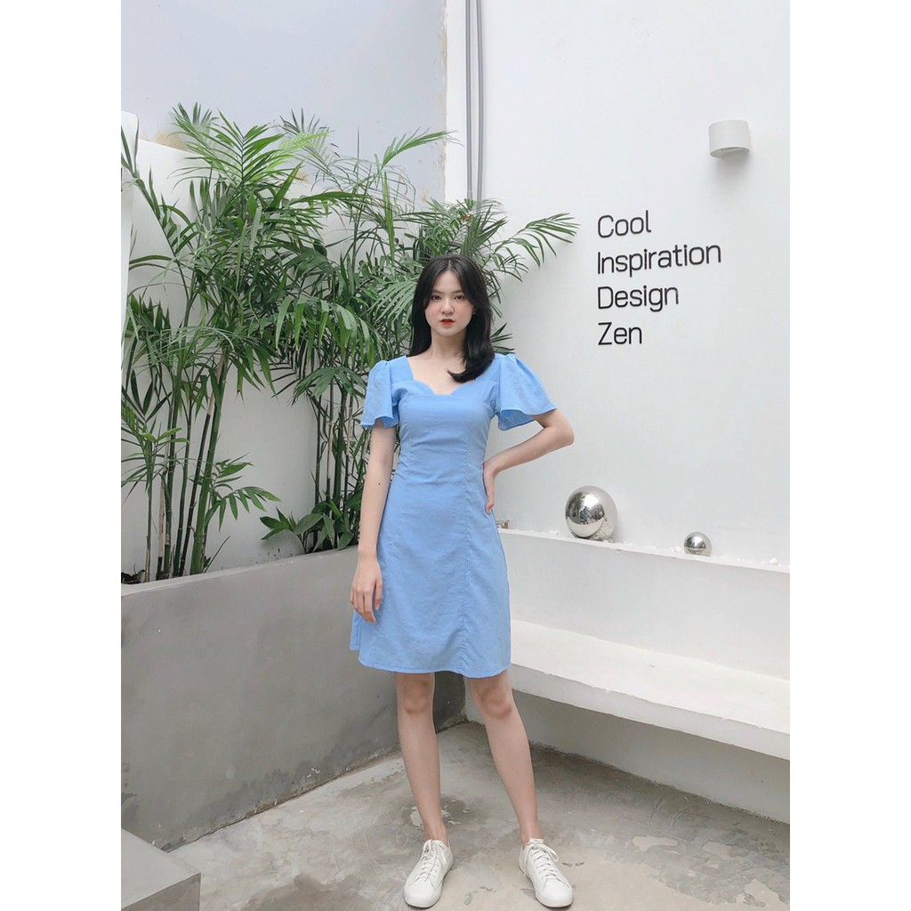ĐẦM LINE XANH CỔ VUỒN TAY LỠ DÁNG XÒE-hình thật shop chụp