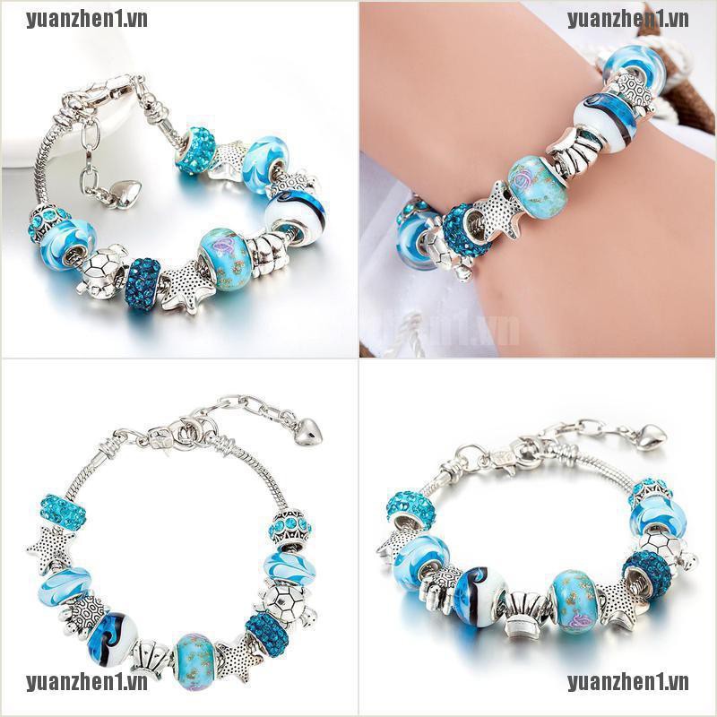 [YUANZHEN1] Vòng Tay Chuỗi Hạt Pha Lê Xanh Dương Vỏ Sò Cho Nữ