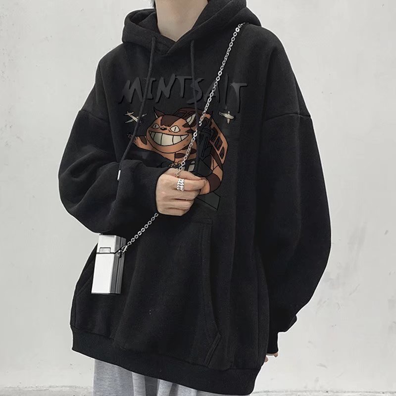 Áo hoodie tay dài dáng rộng in họa tiết hoạt hình phong cách Nhật Bản thời trang cho nam size M-8XL