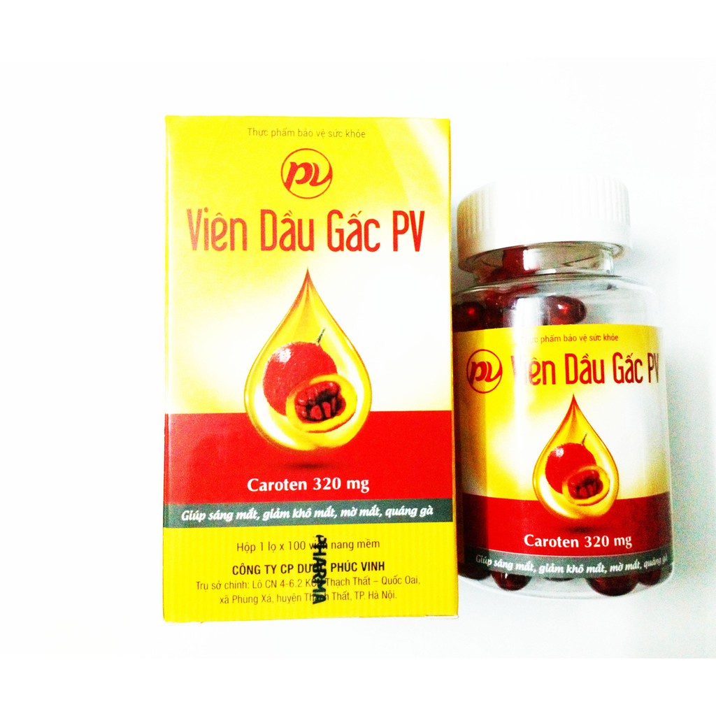 CHÍNH HÃNG VIÊN DẦU GẤC PHÚC VINH PV DHA SÁNG MẮT ĐẸP DA MẠNH TRÍ NÃO HIỆU QUẢ AN TOÀN TỪ GẤC TƯƠI HỘP 100 VIÊN