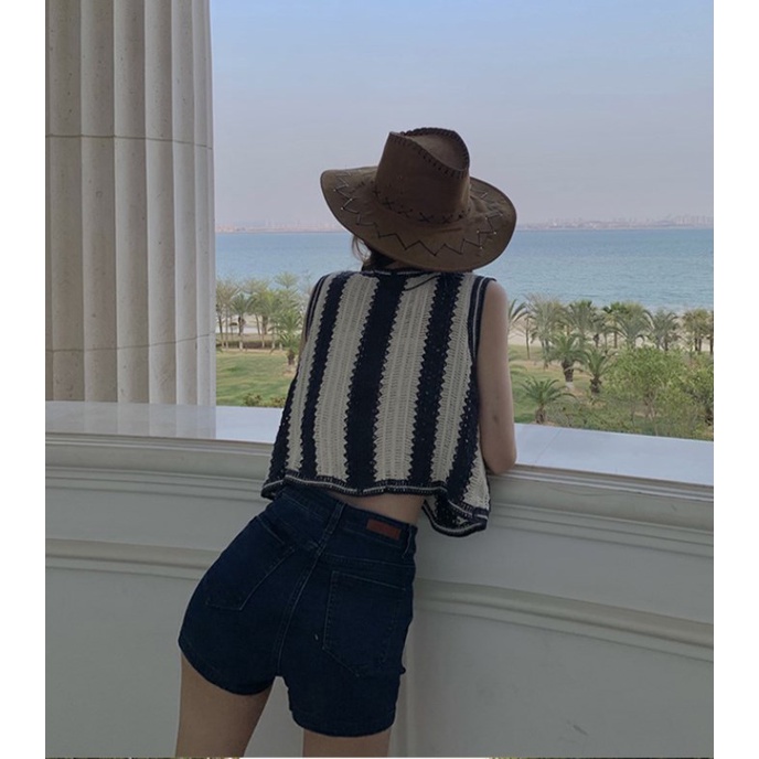 Áo kiểu XIAOZHAINV vải dệt kim mỏng không tay dáng rộng kiểu retro xinh xắn cho nữ