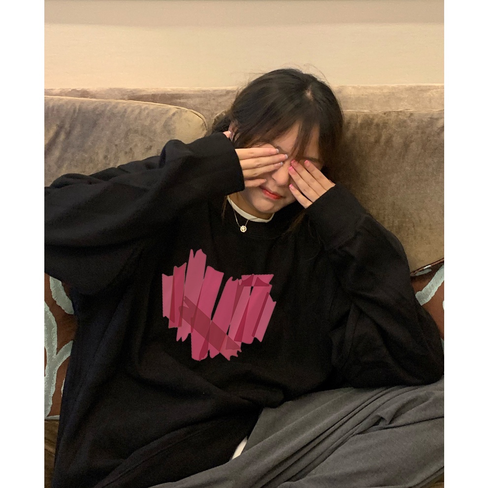 Áo sweater SELVZE tay dài cổ tròn dáng rộng in họa tiết thời trang cho nữ