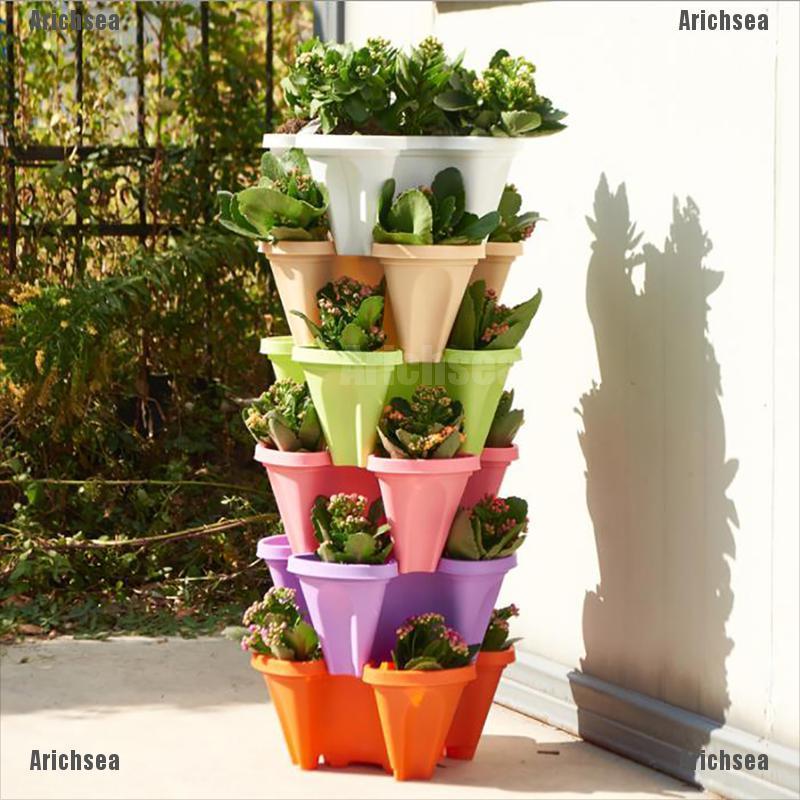 Arichsea Vertical Stackable Strawberry Herb Garden Planter Flower Veg Pot DIY TFour-petal