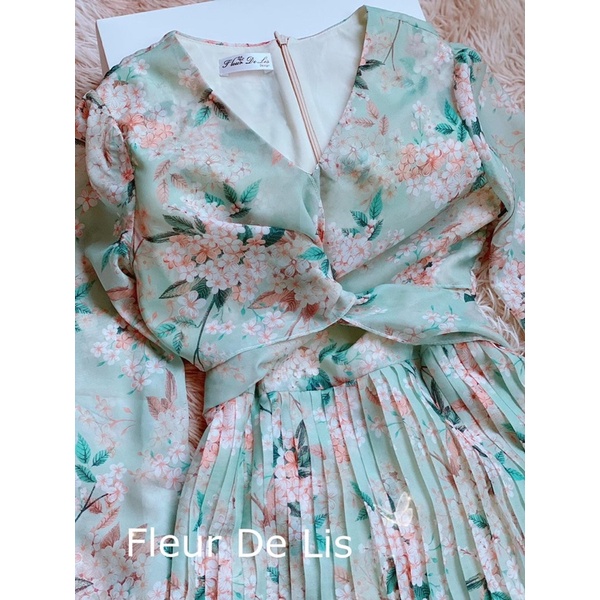 Đầm tay dài chất voan xếp ly thanh lịch chiết eo siêu xinh