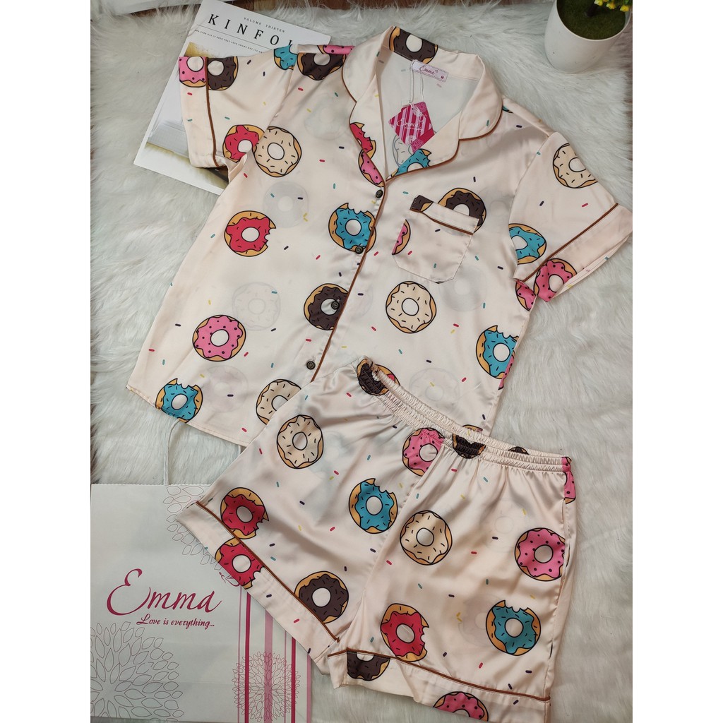 Bộ Mặc Nhà Lụa Pyjama Áo Ngắn Tay, Quần Đùi Emma EHSLU.21.042.08