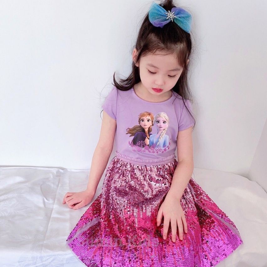 Váy elsa cho bé gái mẫu đầm công chúa elsa dài cho bé gái trang trí kim sa sành điệu cho bé 11-25kg SUMIN KIDS