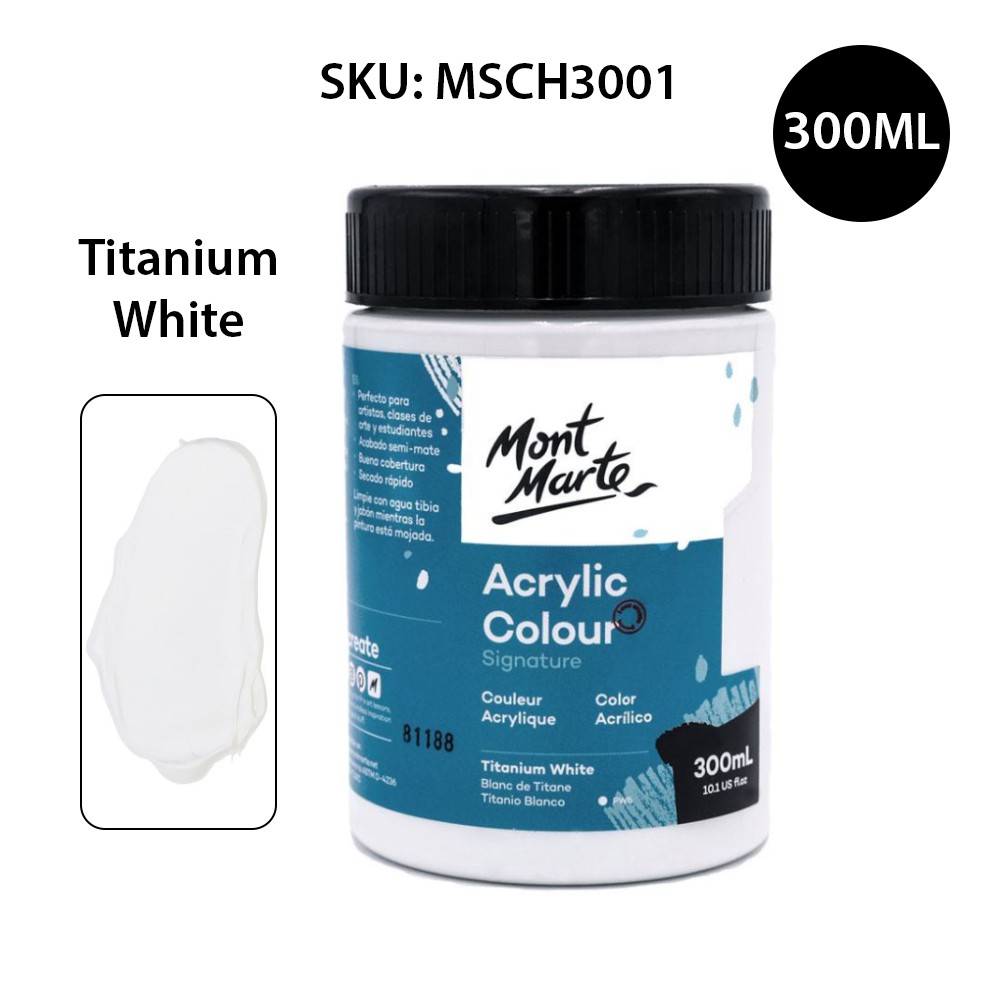 Màu Acrylic Mont Marte 300ml - Titanium White - Acrylic Colour Paint Signature 300ml (10.1oz) - MSCH3001