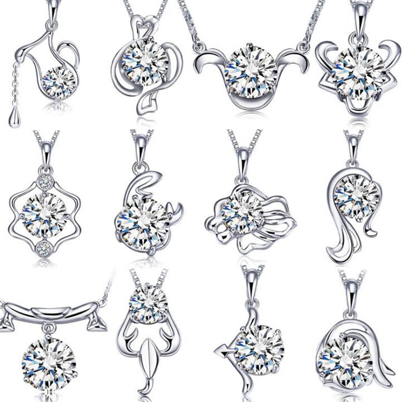Vòng cổ Bạc 925 Mặt Hình 12 Cung Hoàng Đạo Thiên Hà Đính Đá Zircon Thời Trang