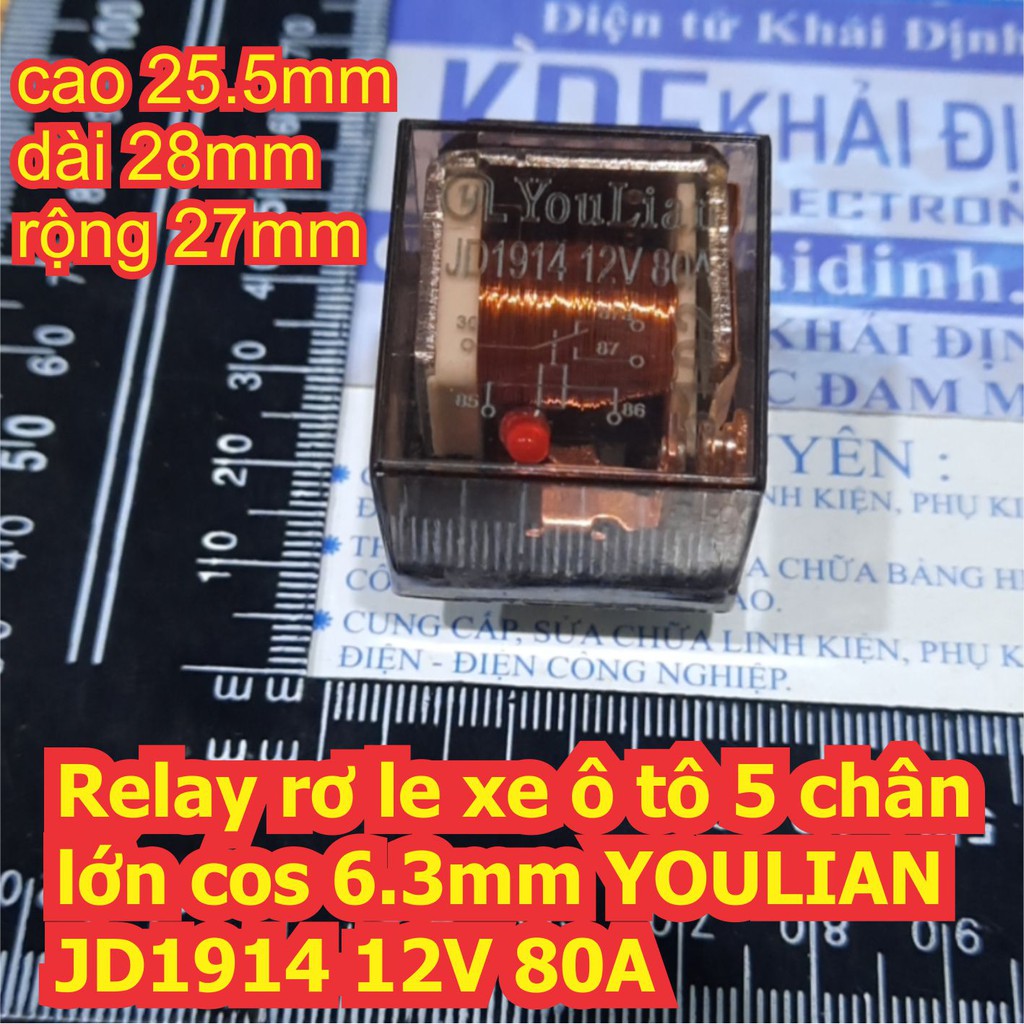 Relay rơ le xe ô tô 5 chân lớn cos 6.3mm YOULIAN JD1914 12V 80A kde7203