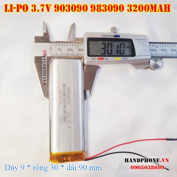 Pin Li-Po 3.7V 3200mAh 903090 983090 (Lithium Polymer) cho loa Bluetooth, định vị GPS, bàn phím máy tính, máy ghi âm