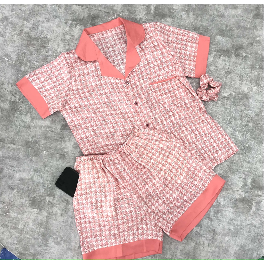 Bộ đồ ngủ nữ pijama mặc nhà cộc tay chất lụa mango, đồ bộ mặc nhà họa tiết cute dễ thương