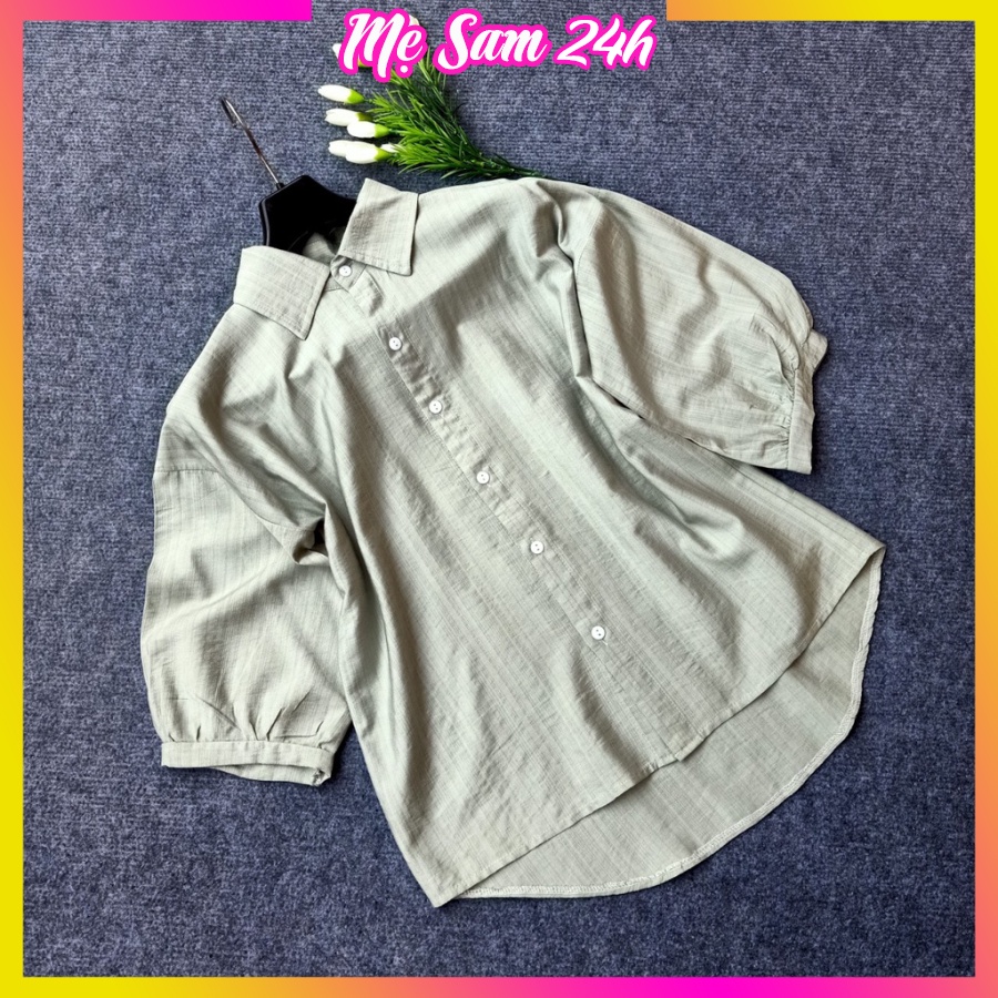 Áo sơ mi đũi nữ tay lỡ cổ đức Mẹ Sam 24h, chất liệu mềm mát, form trẻ trung, sang chảnh SMH.38
