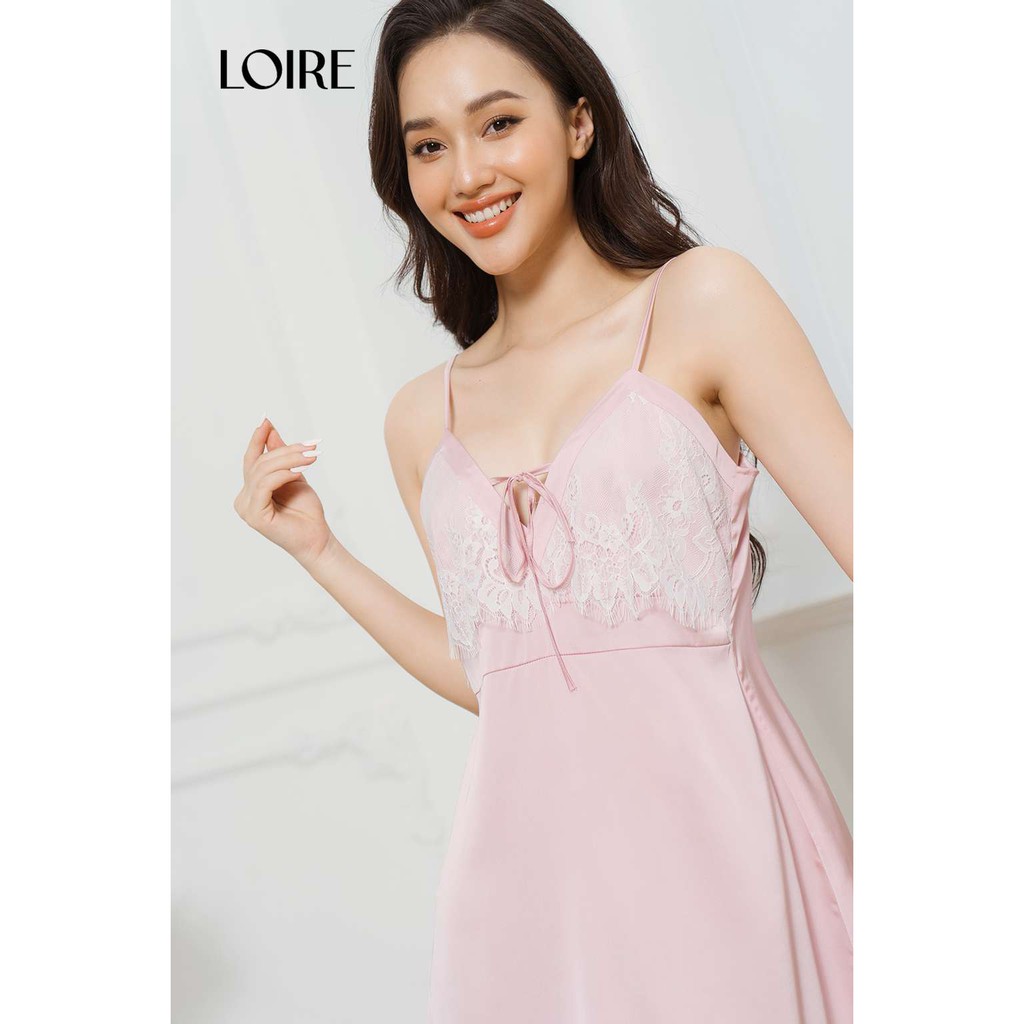 [Mã WABRLR2045 giảm 10% đơn 250K] Váy Ngủ Hai Dây Hồng Phối Ren Buộc Nơ Điệu Đà Loirechic LSL13
