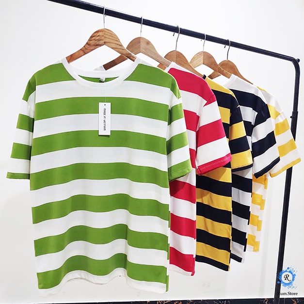 Áo thun kẻ sọc Hàn quốc , áo cotton cộc unisex form rộng chất vải siêu thoáng co dãn 4 chiều.