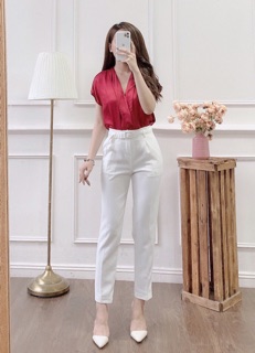⚡️BÁN SỈ⚡️ Sơ mi lụa cổ V nẹp 4 màu