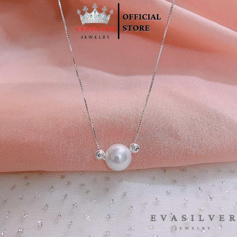Dây chuyền bạc nữ mặt hạt trai đính bi bạc, dây bạc vuông cao cấp - Trang sức bạc Evasilver