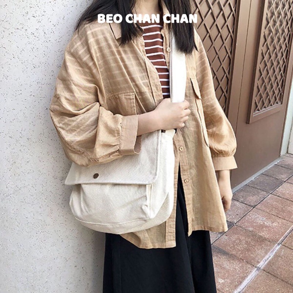 Túi tote vải canvas túi vải đeo chéo ulzzang basic trơn trắng ngà  siêu xinh