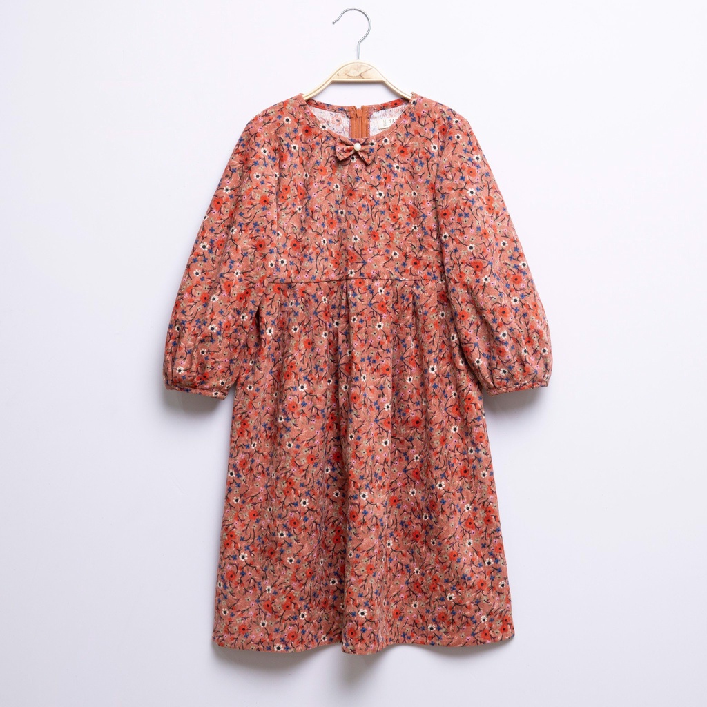 Váy bé gái SAYME đầm nhung tăm thu đông dáng xòe xếp ly hoa nhí GCDR0039-40