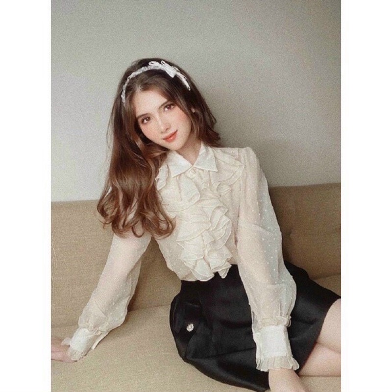 Áo sơ mi nữ cổ bèo điệu xinh phong cách công chúa