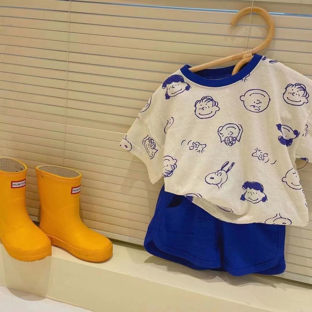 Set Áo Thun Ngắn Tay In Hoạt Hình Và Quần Short Thời Trang Hè Cá Tính Cho Bé Trai