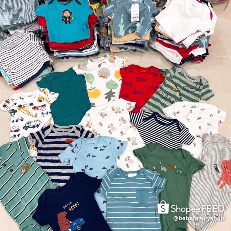 Body chip tay ngắn cho bé trai/bé gái, bodysuit cho bé cộc tay hàng xuất dư Carters - S3BT S3BG