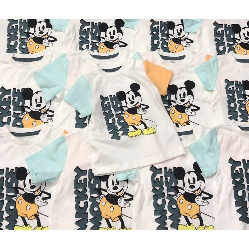 Áo thun vải 100% cotton in hoạ tiết gấu pooh và chuột Mickey hàng xuất xịn cho bé 0-24 tháng