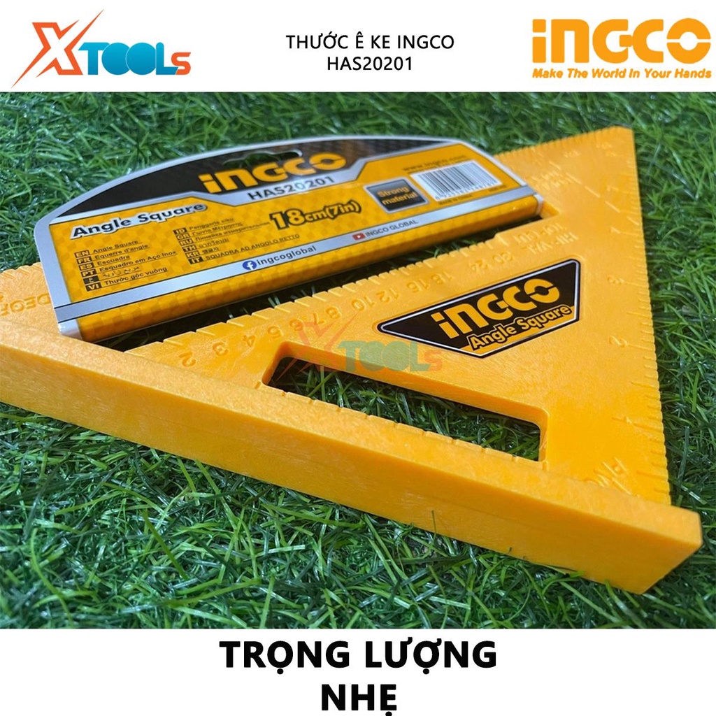 Thước ê ke INGCO HAS20201 | Thước đo góc vuông kích thước 7 inch * 7 inch chất liệu ABS, đơn vị inch để đo góc vuông vát