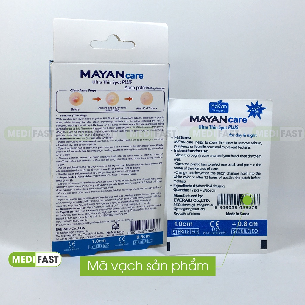 Miếng dán làm giảm mụn Mayan Care - Nhập khẩu từ Hàn Quốc, mụn bọc, mụn mủ